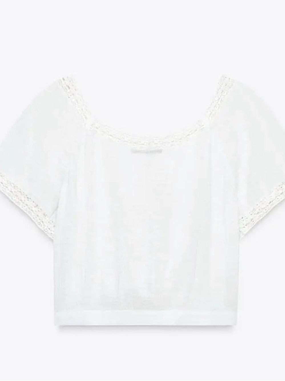 White Lace-Trim Peasant Crop Top - Picture 2 of 3